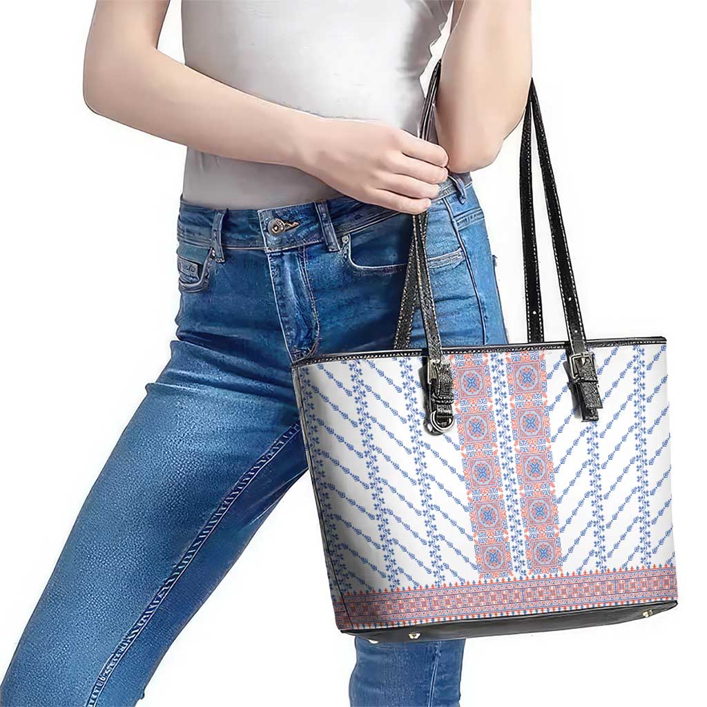 Traditional Romanian Costume Leather Tote Bag National Folk Patterns - Wonder Print Shop