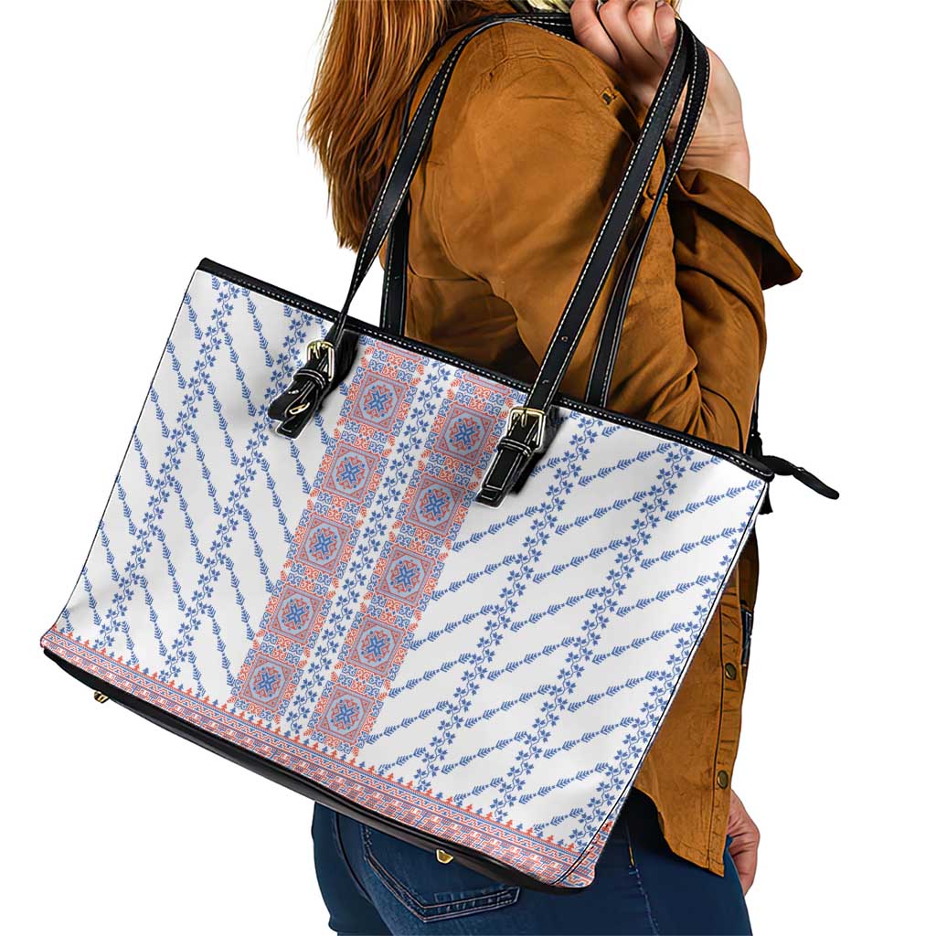 Traditional Romanian Costume Leather Tote Bag National Folk Patterns - Wonder Print Shop