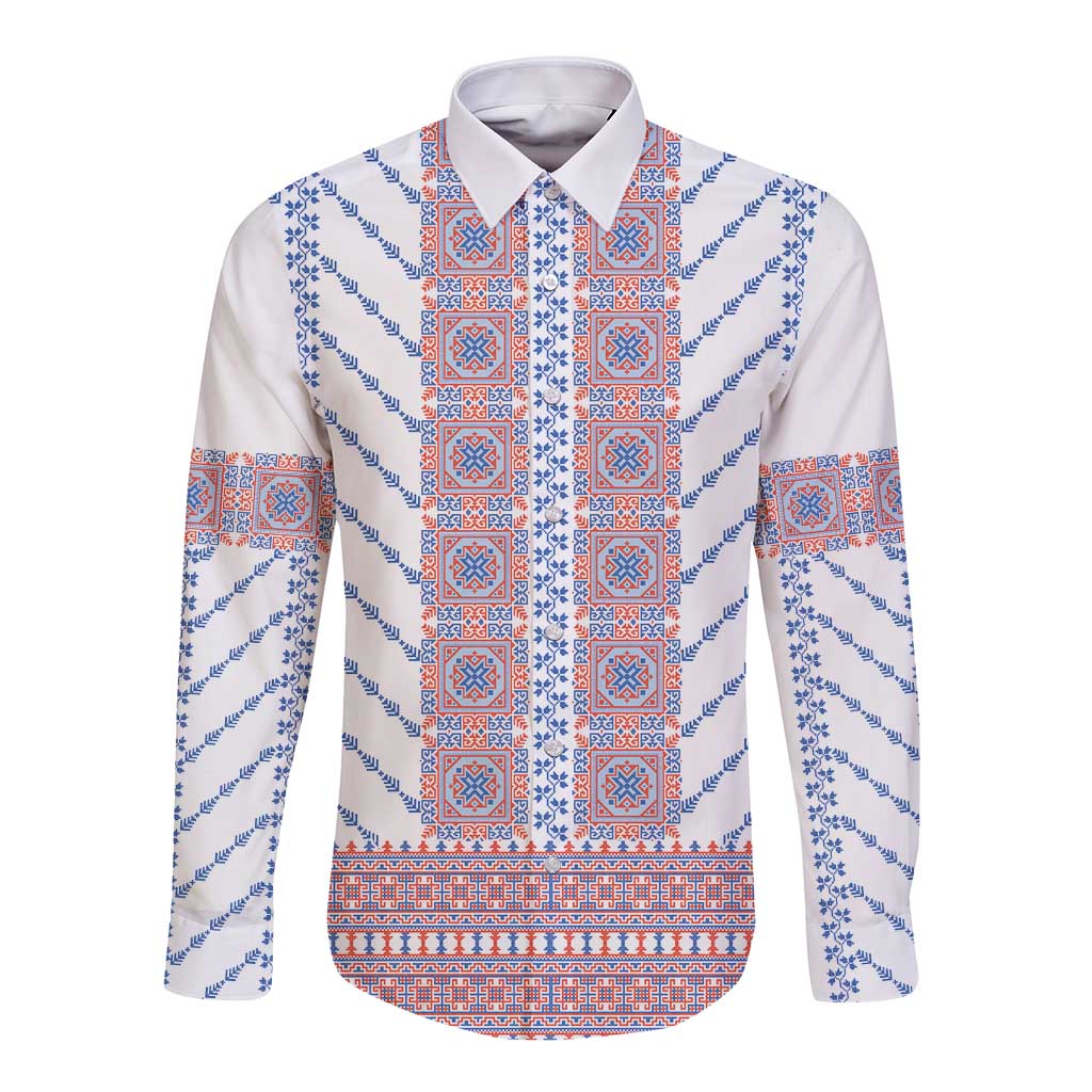 Traditional Romanian Costume Long Sleeve Button Shirt National Folk Patterns - Wonder Print Shop