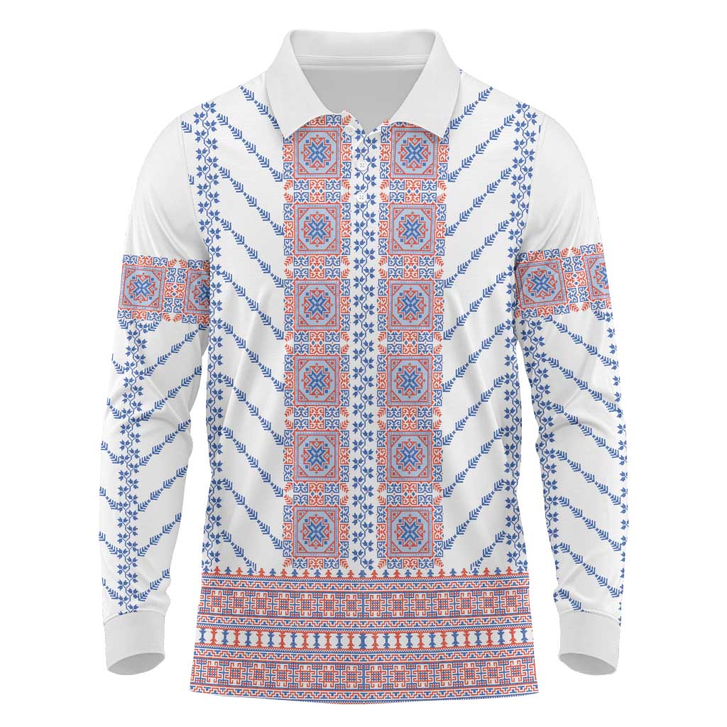 Traditional Romanian Costume Long Sleeve Polo Shirt National Folk Patterns - Wonder Print Shop