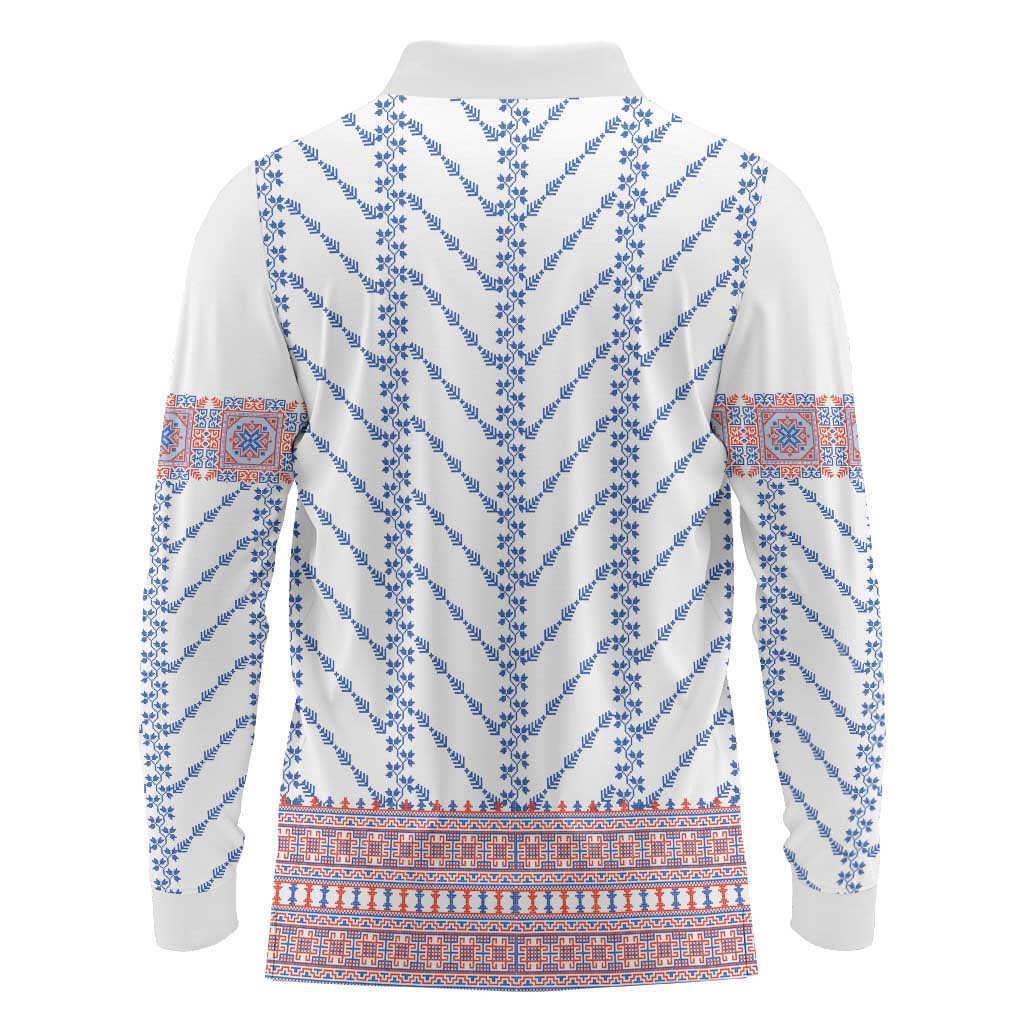 Traditional Romanian Costume Long Sleeve Polo Shirt National Folk Patterns - Wonder Print Shop