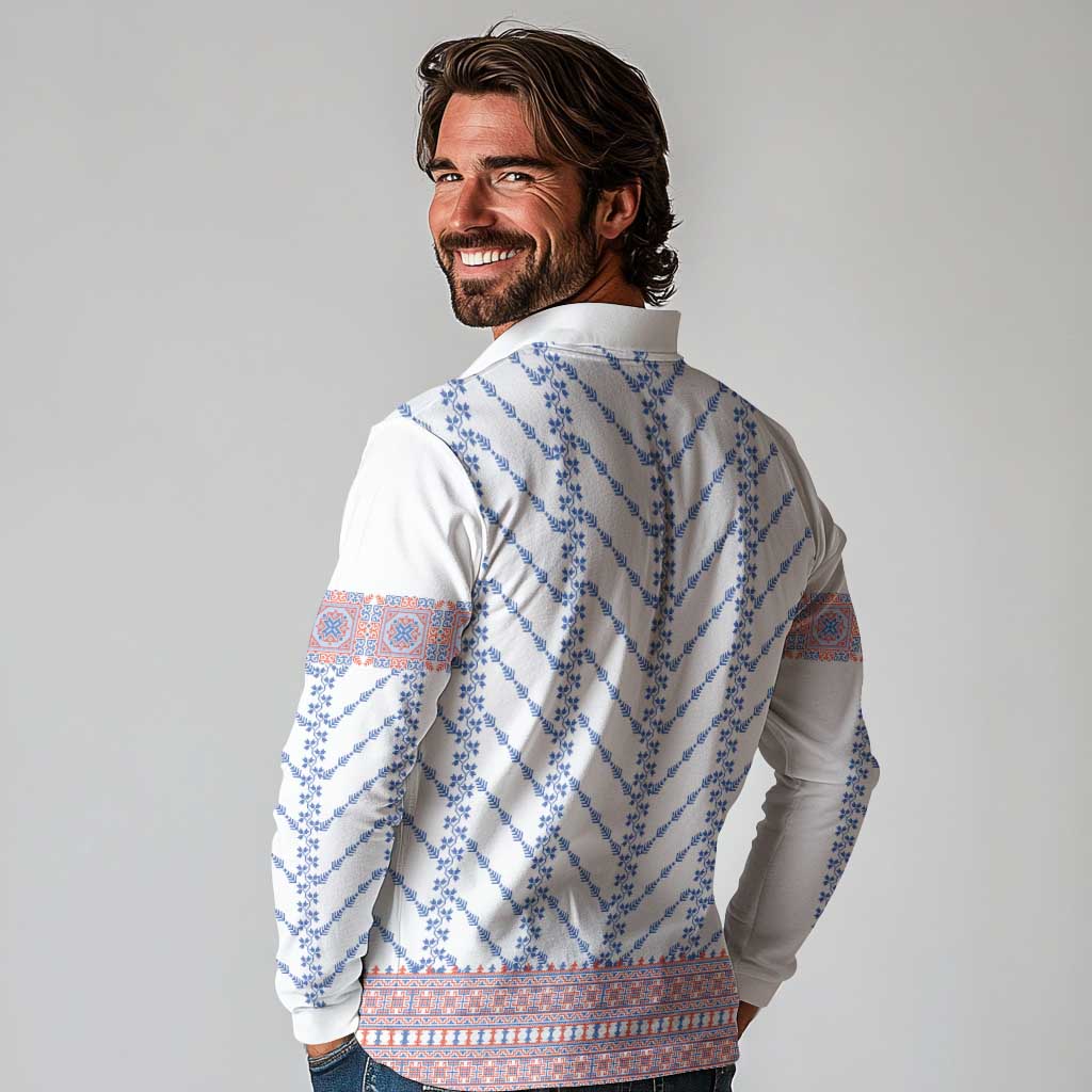 Traditional Romanian Costume Long Sleeve Polo Shirt National Folk Patterns - Wonder Print Shop