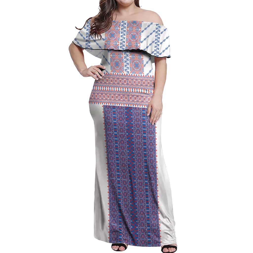 Traditional Romanian Costume Off Shoulder Maxi Dress National Folk Patterns - Wonder Print Shop