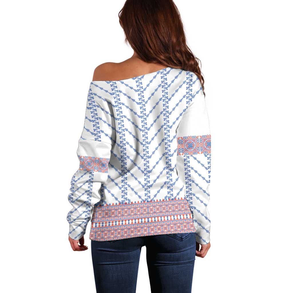 Traditional Romanian Costume Off Shoulder Sweater National Folk Patterns - Wonder Print Shop