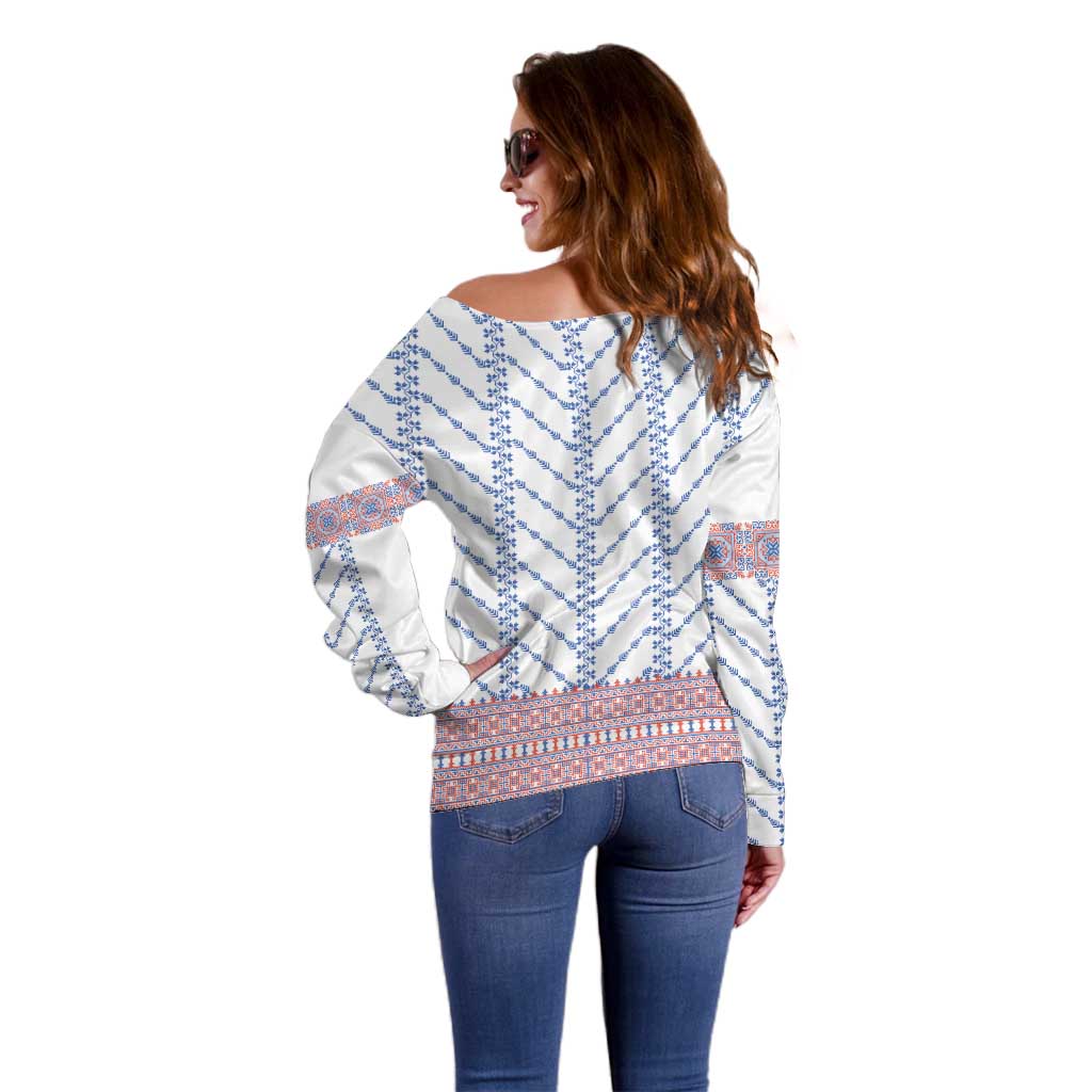 Traditional Romanian Costume Off Shoulder Sweater National Folk Patterns - Wonder Print Shop