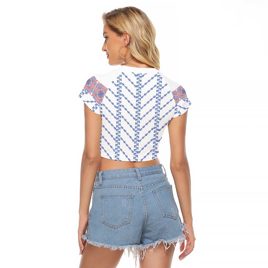 Traditional Romanian Costume Raglan Cropped T Shirt National Folk Patterns - Wonder Print Shop