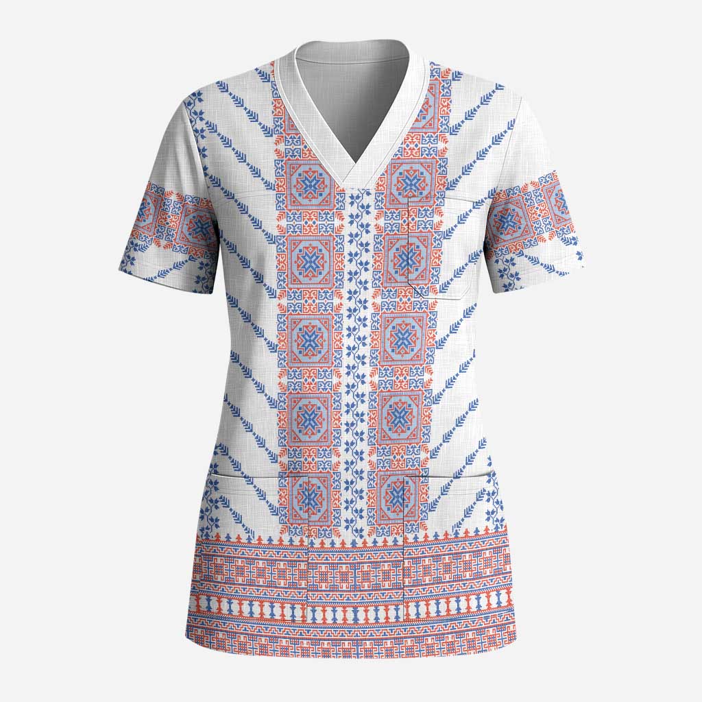 Traditional Romanian Costume Scrub Top National Folk Patterns - Wonder Print Shop
