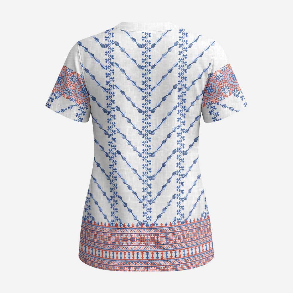 Traditional Romanian Costume Scrub Top National Folk Patterns - Wonder Print Shop