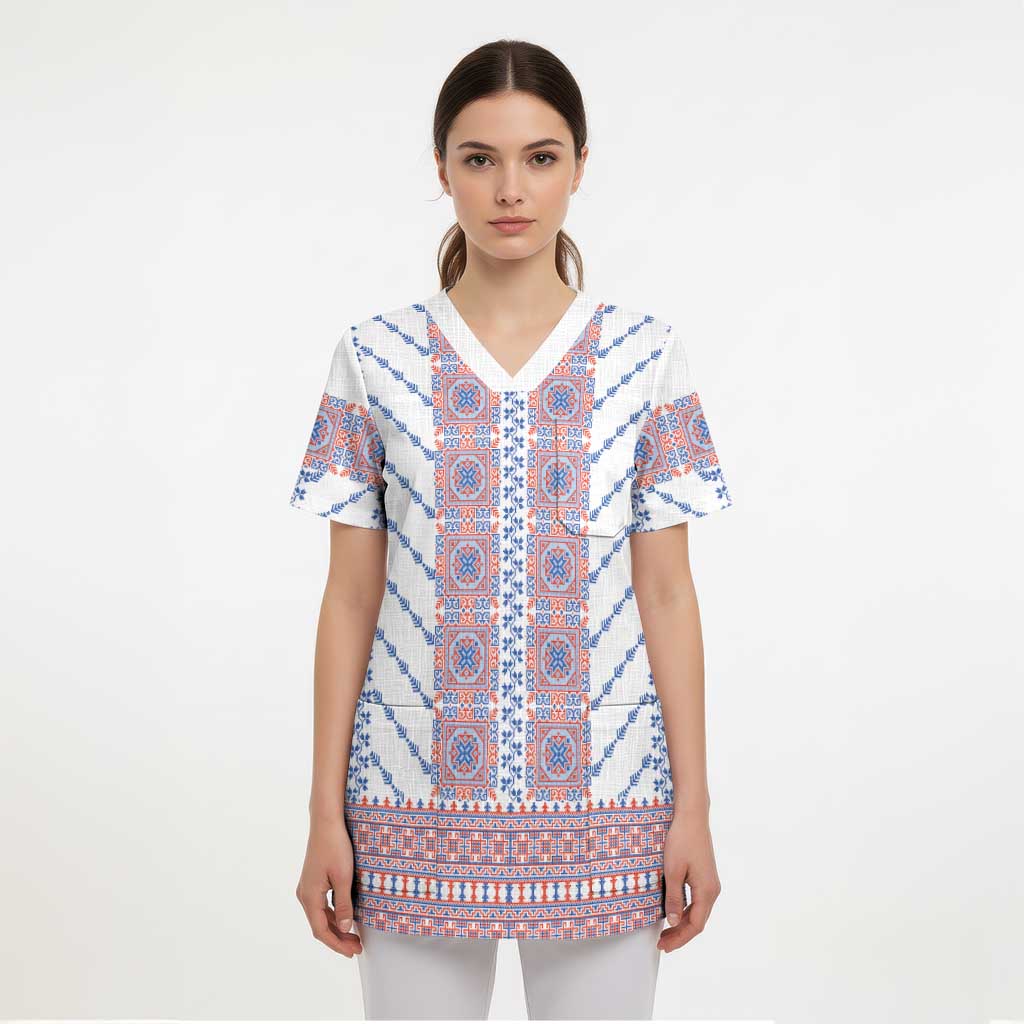 Traditional Romanian Costume Scrub Top National Folk Patterns - Wonder Print Shop