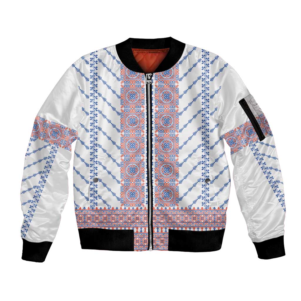 Traditional Romanian Costume Sleeve Zip Bomber Jacket National Folk Patterns - Wonder Print Shop