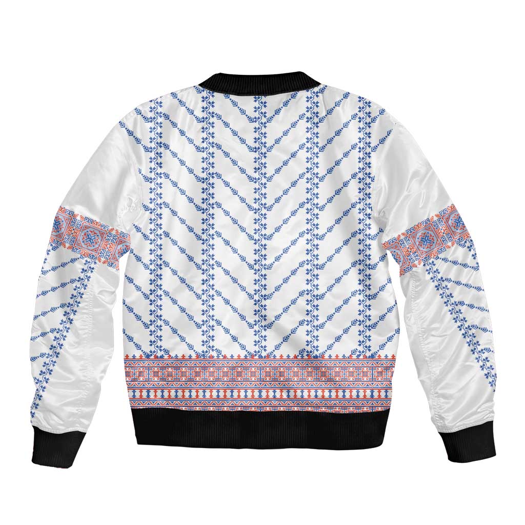 Traditional Romanian Costume Sleeve Zip Bomber Jacket National Folk Patterns - Wonder Print Shop