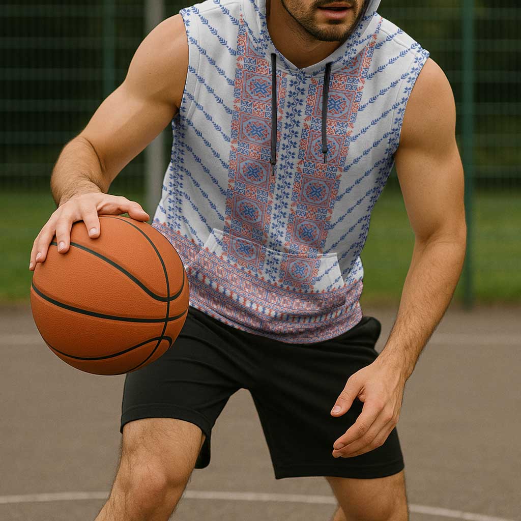 Traditional Romanian Costume Sleeveless Hoodie National Folk Patterns - Wonder Print Shop