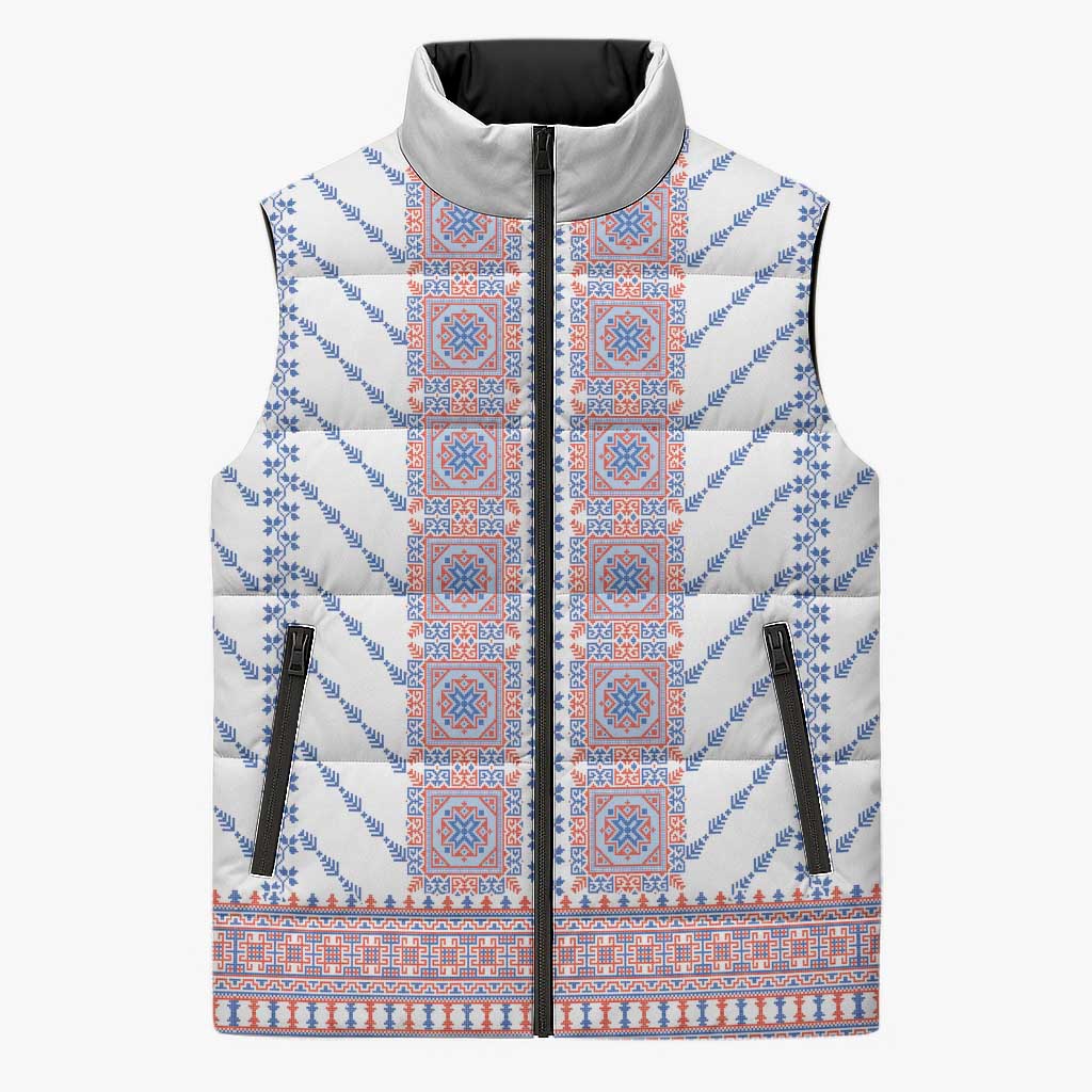Traditional Romanian Costume Sleeveless Puffer Jacket National Folk Patterns - Wonder Print Shop