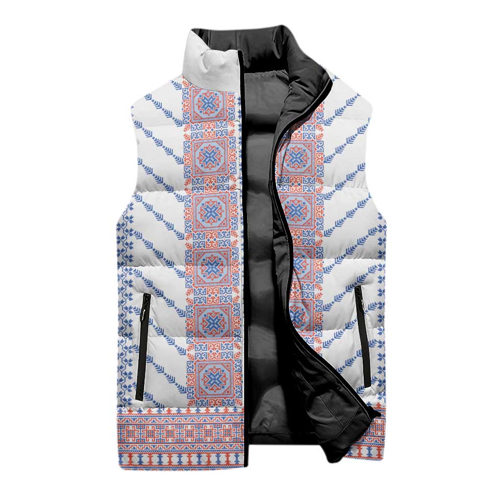 Traditional Romanian Costume Sleeveless Puffer Jacket National Folk Patterns - Wonder Print Shop