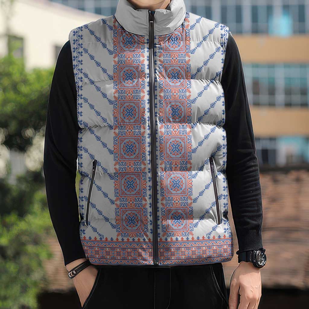 Traditional Romanian Costume Sleeveless Puffer Jacket National Folk Patterns - Wonder Print Shop