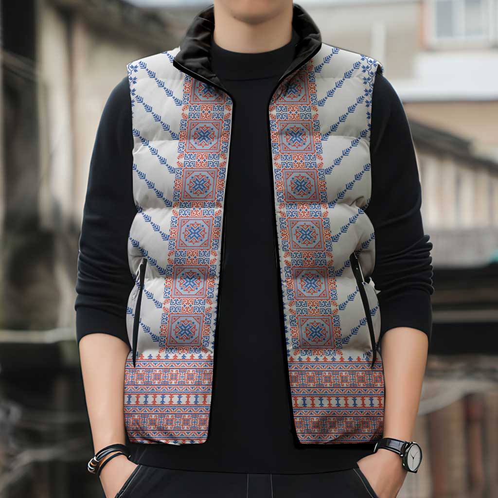 Traditional Romanian Costume Sleeveless Puffer Jacket National Folk Patterns - Wonder Print Shop