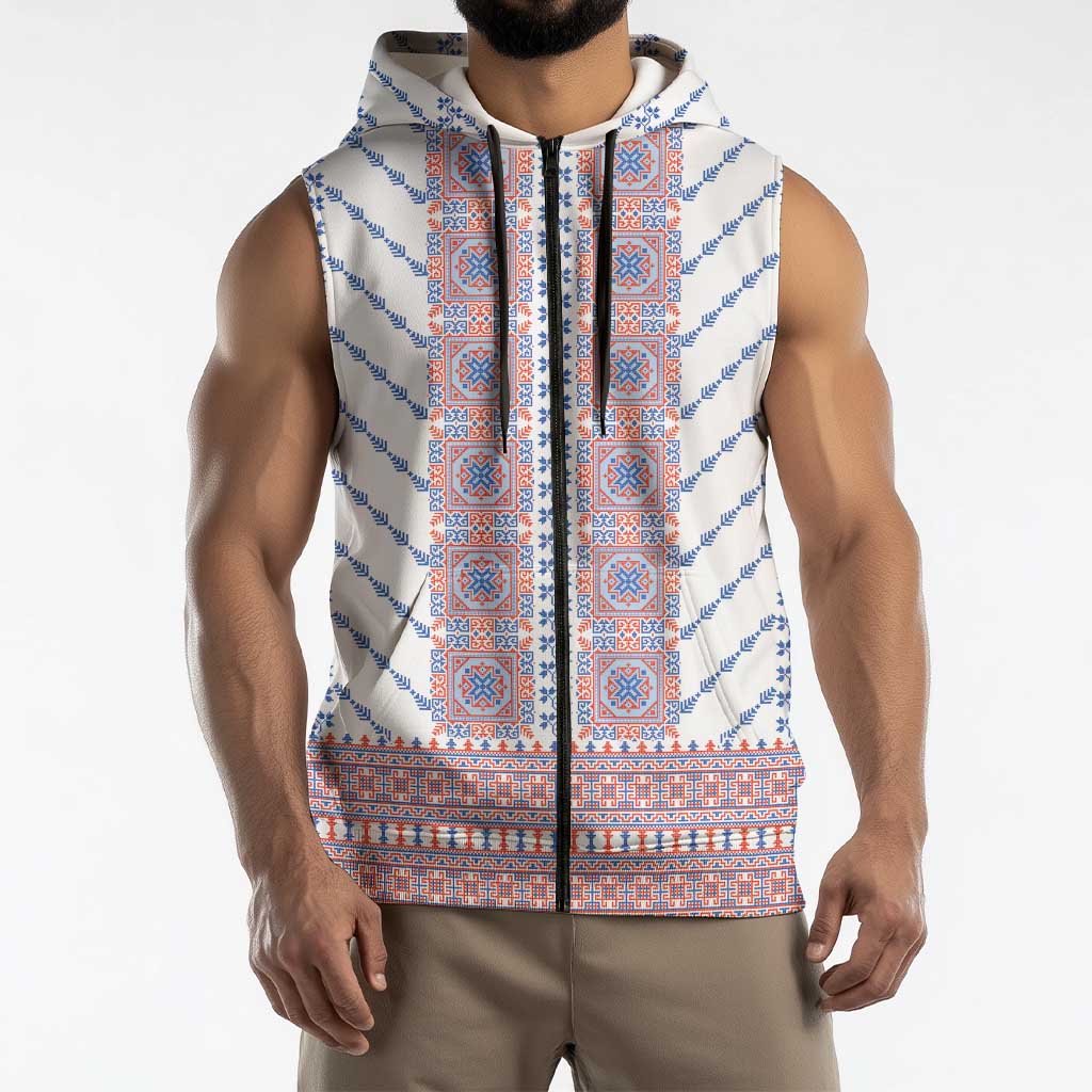 Traditional Romanian Costume Sleeveless Zip Hoodie National Folk Patterns - Wonder Print Shop