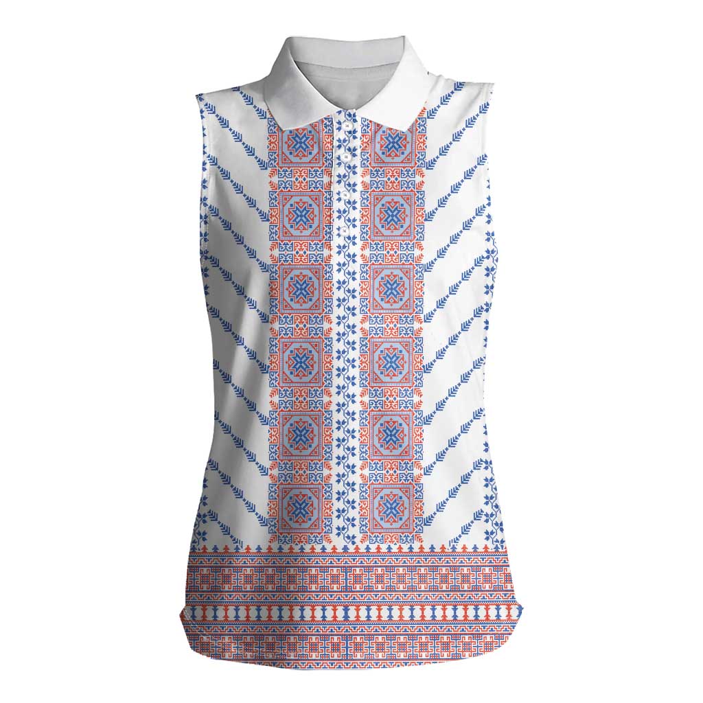 Traditional Romanian Costume Women Sleeveless Polo Shirt National Folk Patterns - Wonder Print Shop