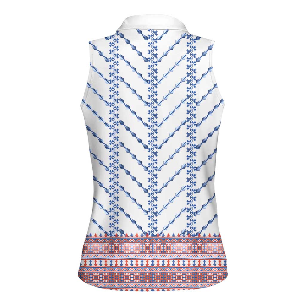 Traditional Romanian Costume Women Sleeveless Polo Shirt National Folk Patterns - Wonder Print Shop