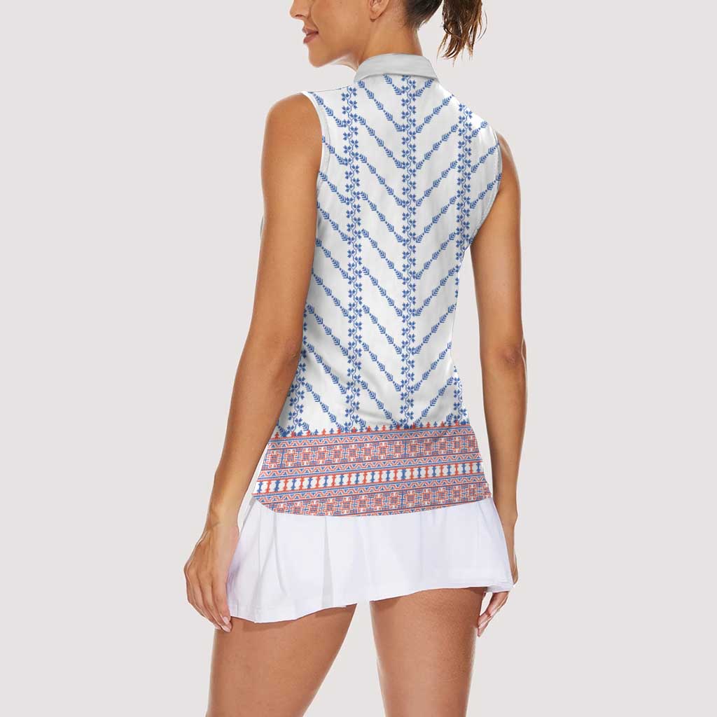 Traditional Romanian Costume Women Sleeveless Polo Shirt National Folk Patterns - Wonder Print Shop