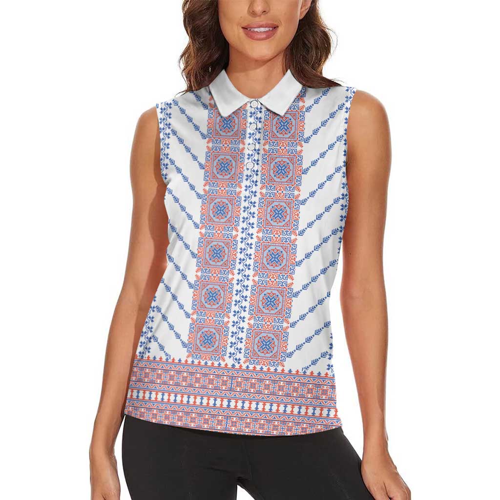 Traditional Romanian Costume Women Sleeveless Polo Shirt National Folk Patterns - Wonder Print Shop
