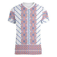 Traditional Romanian Costume Women V-Neck T-Shirt National Folk Patterns - Wonder Print Shop
