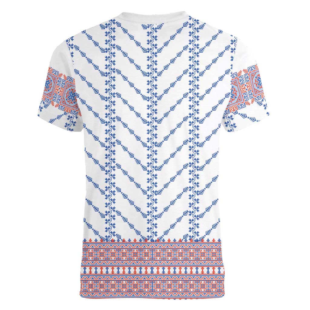 Traditional Romanian Costume Women V-Neck T-Shirt National Folk Patterns - Wonder Print Shop