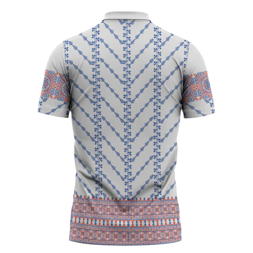 Traditional Romanian Costume Zipper Polo Shirt National Folk Patterns - Wonder Print Shop