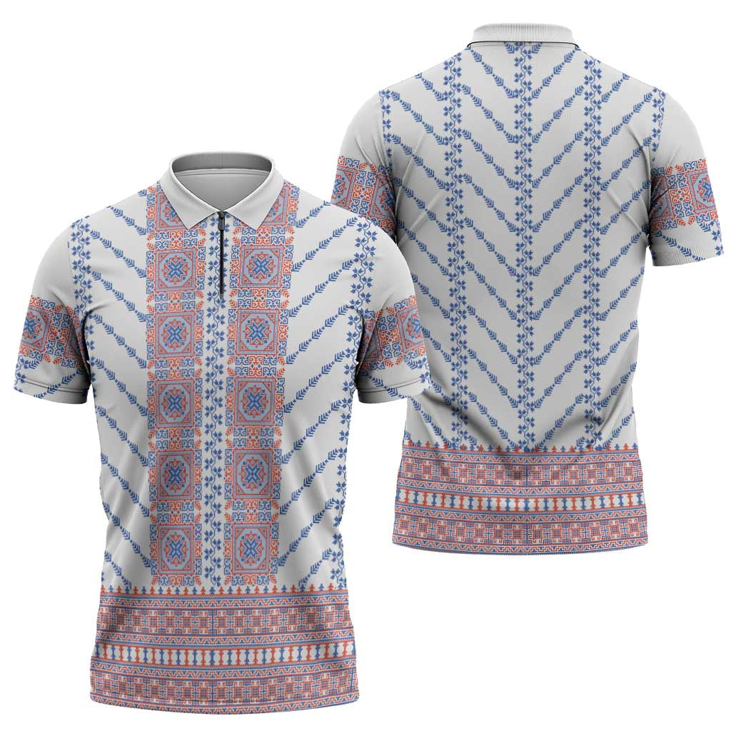 Traditional Romanian Costume Zipper Polo Shirt National Folk Patterns - Wonder Print Shop