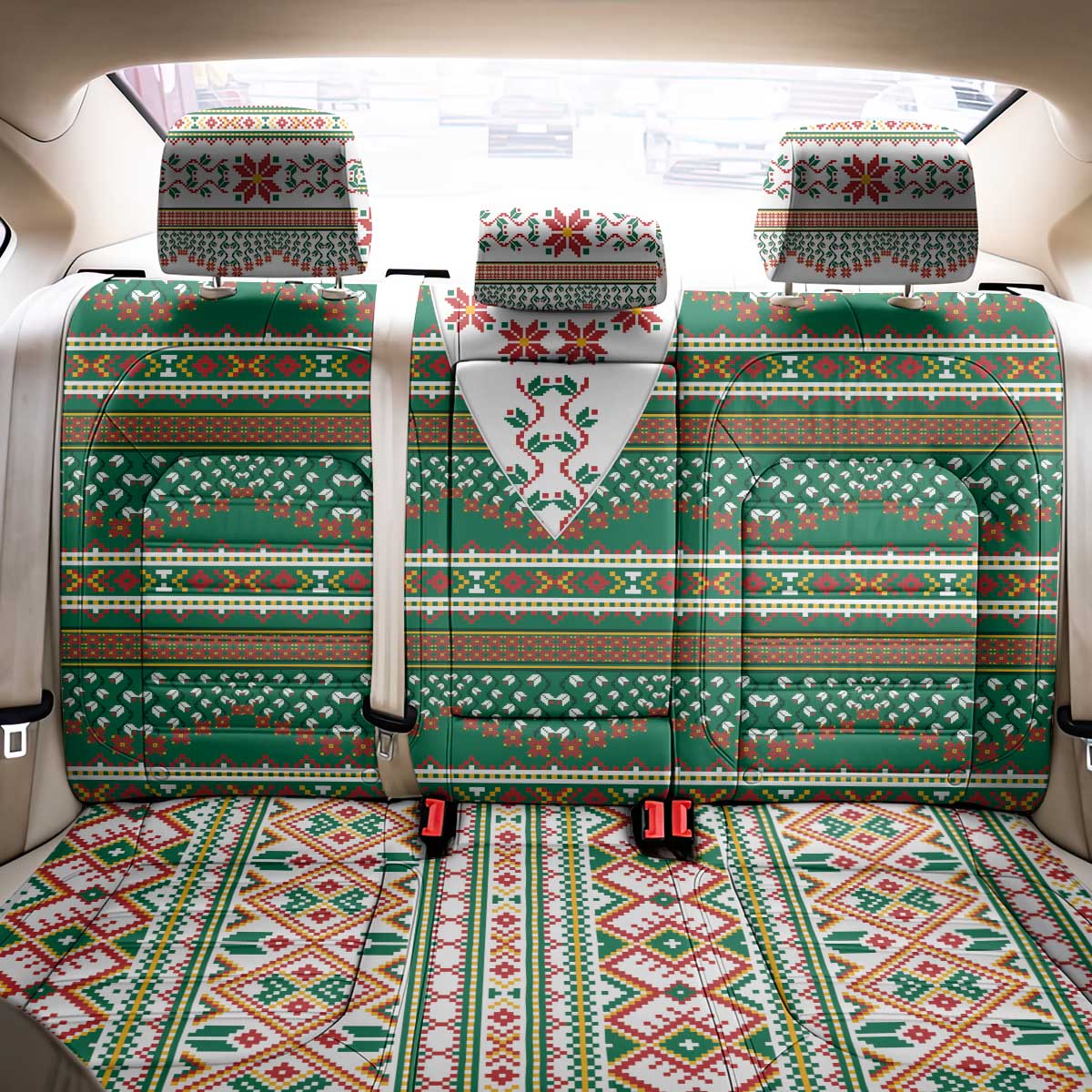 Lithuanian National Costume Back Car Seat Cover Traditional Folk Pattern - Wonder Print Shop