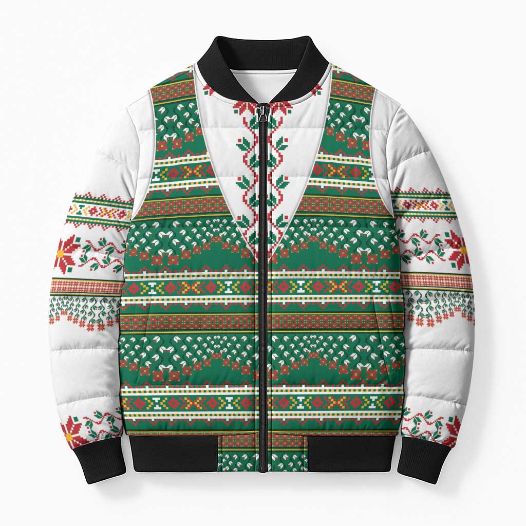 Lithuanian National Costume Bomber Puffer Jacket Traditional Folk Pattern - Wonder Print Shop