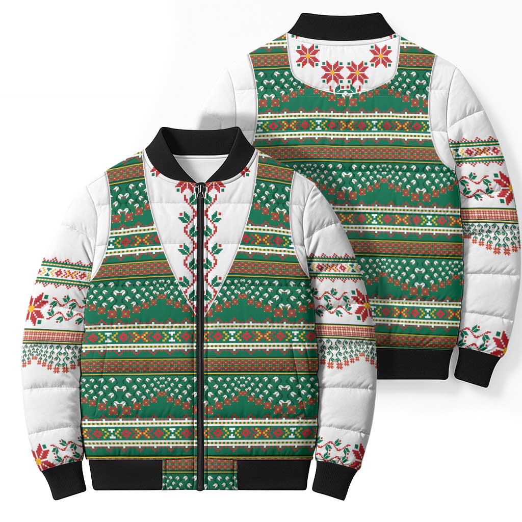 Lithuanian National Costume Bomber Puffer Jacket Traditional Folk Pattern - Wonder Print Shop