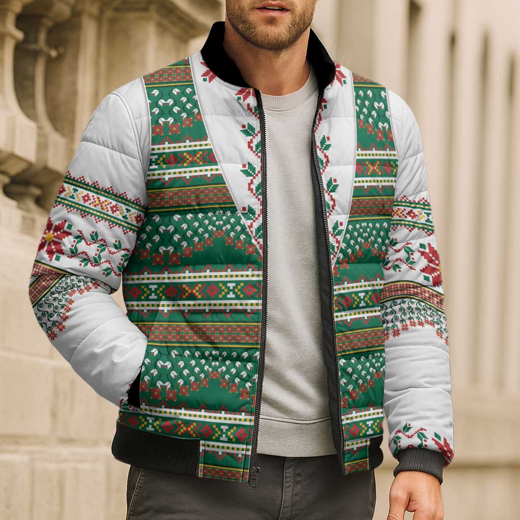 Lithuanian National Costume Bomber Puffer Jacket Traditional Folk Pattern - Wonder Print Shop