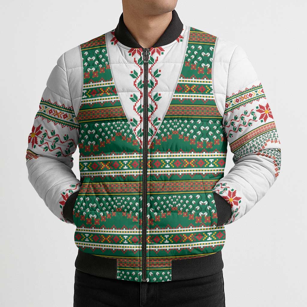 Lithuanian National Costume Bomber Puffer Jacket Traditional Folk Pattern - Wonder Print Shop