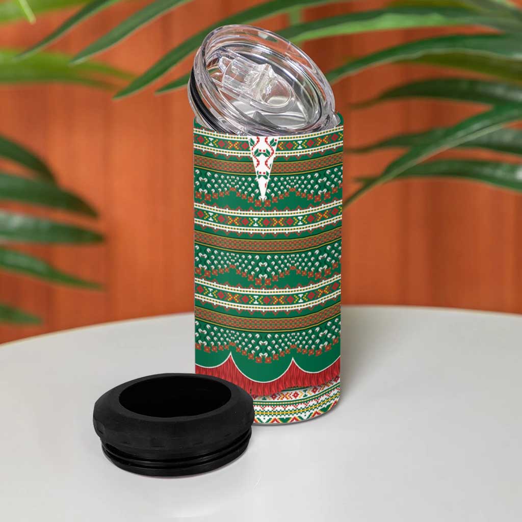 Lithuanian National Costume 4 in 1 Can Cooler Tumbler Traditional Folk Pattern - Wonder Print Shop