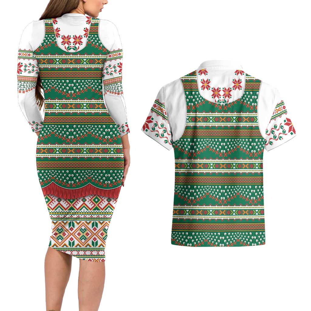 Lithuanian National Costume Couples Matching Long Sleeve Bodycon Dress and Hawaiian Shirt Traditional Folk Pattern - Wonder Print Shop