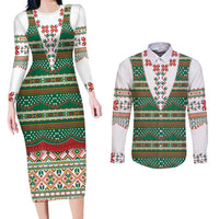 Lithuanian National Costume Couples Matching Long Sleeve Bodycon Dress and Long Sleeve Button Shirt Traditional Folk Pattern - Wonder Print Shop