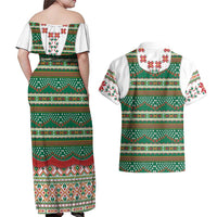 Lithuanian National Costume Couples Matching Off Shoulder Maxi Dress and Hawaiian Shirt Traditional Folk Pattern - Wonder Print Shop