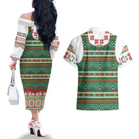 Lithuanian National Costume Couples Matching Off The Shoulder Long Sleeve Dress and Hawaiian Shirt Traditional Folk Pattern - Wonder Print Shop