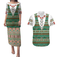 Lithuanian National Costume Couples Matching Puletasi and Hawaiian Shirt Traditional Folk Pattern - Wonder Print Shop