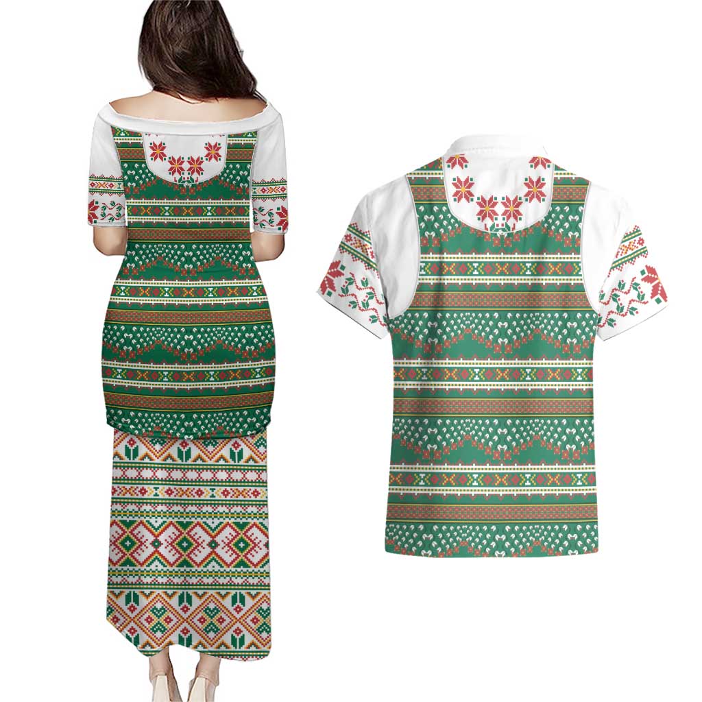 Lithuanian National Costume Couples Matching Puletasi and Hawaiian Shirt Traditional Folk Pattern - Wonder Print Shop