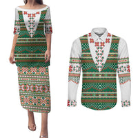 Lithuanian National Costume Couples Matching Puletasi and Long Sleeve Button Shirt Traditional Folk Pattern - Wonder Print Shop