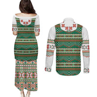 Lithuanian National Costume Couples Matching Puletasi and Long Sleeve Button Shirt Traditional Folk Pattern - Wonder Print Shop