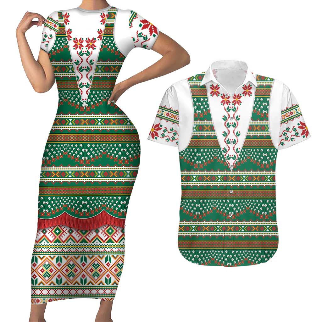 Lithuanian National Costume Couples Matching Short Sleeve Bodycon Dress and Hawaiian Shirt Traditional Folk Pattern - Wonder Print Shop