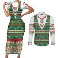 Lithuanian National Costume Couples Matching Short Sleeve Bodycon Dress and Long Sleeve Button Shirt Traditional Folk Pattern - Wonder Print Shop