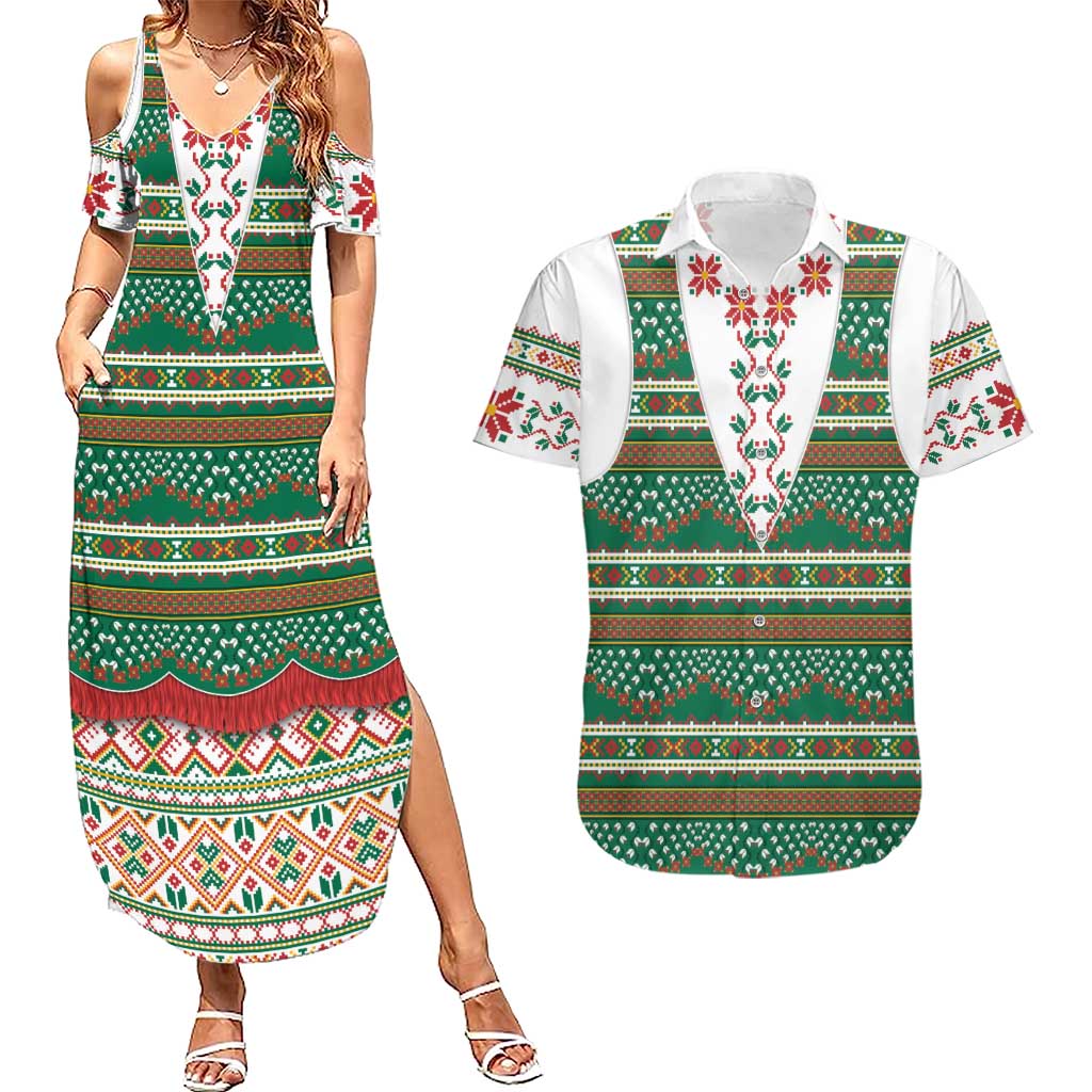 Lithuanian National Costume Couples Matching Summer Maxi Dress and Hawaiian Shirt Traditional Folk Pattern - Wonder Print Shop