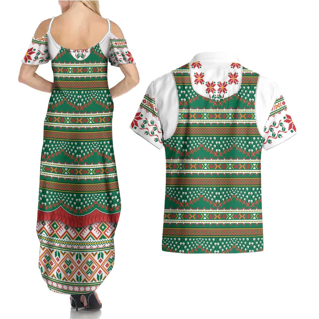 Lithuanian National Costume Couples Matching Summer Maxi Dress and Hawaiian Shirt Traditional Folk Pattern - Wonder Print Shop
