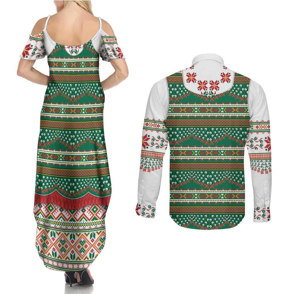 Lithuanian National Costume Couples Matching Summer Maxi Dress and Long Sleeve Button Shirt Traditional Folk Pattern - Wonder Print Shop