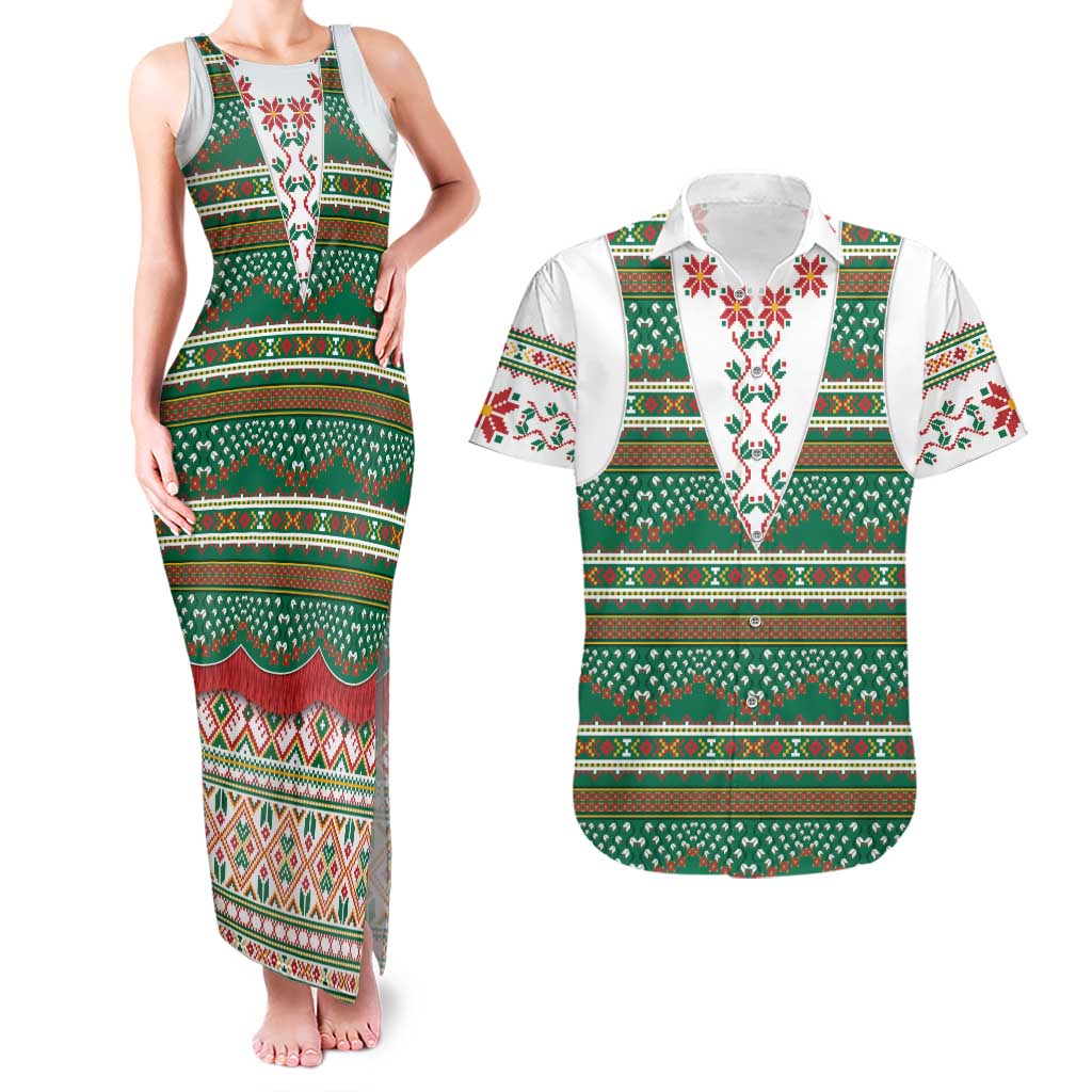 Lithuanian National Costume Couples Matching Tank Maxi Dress and Hawaiian Shirt Traditional Folk Pattern - Wonder Print Shop