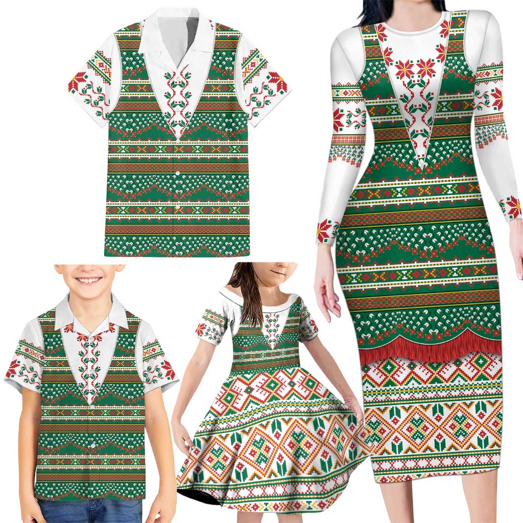 Lithuanian National Costume Family Matching Long Sleeve Bodycon Dress and Hawaiian Shirt Traditional Folk Pattern - Wonder Print Shop
